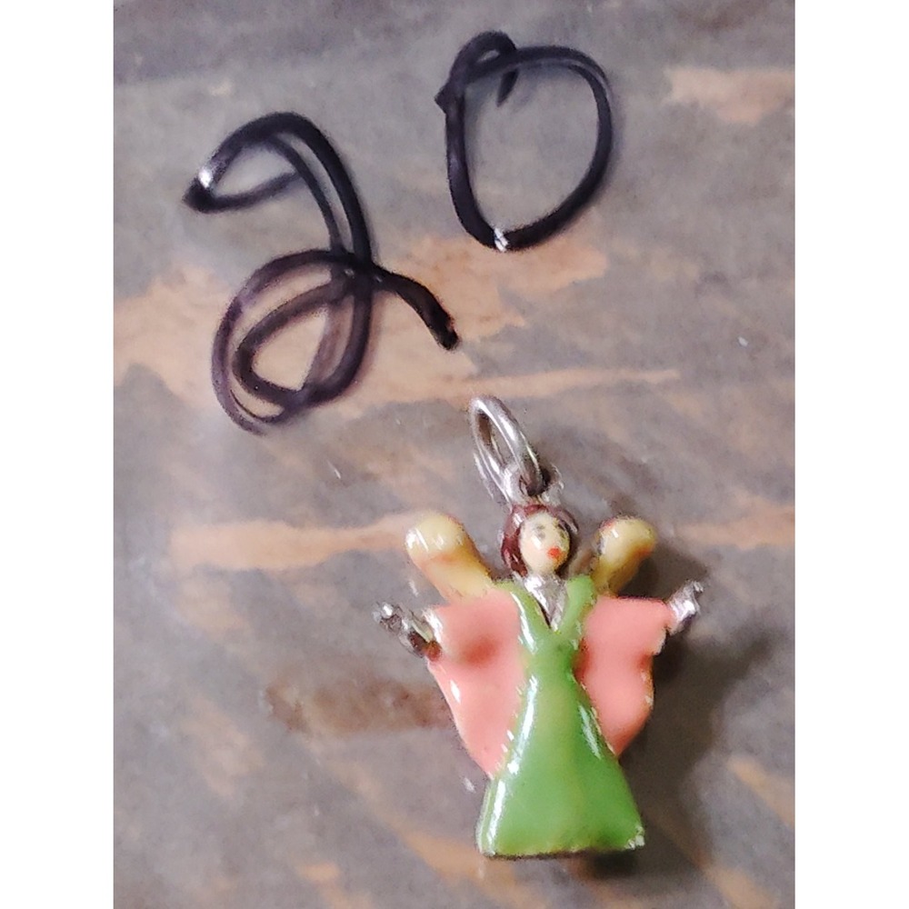 Vintage Enamel Angel Charm Pendant Pink Green Wings Figural Jewelry S Multicolor